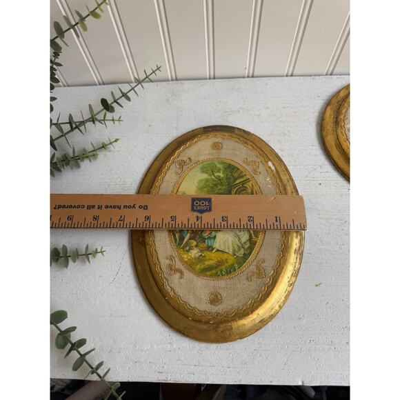 Vintage Italian Florentine Oval Wood Plaque Gold Gilt Rococo Garden Flying Kite - Picture 2 of 8